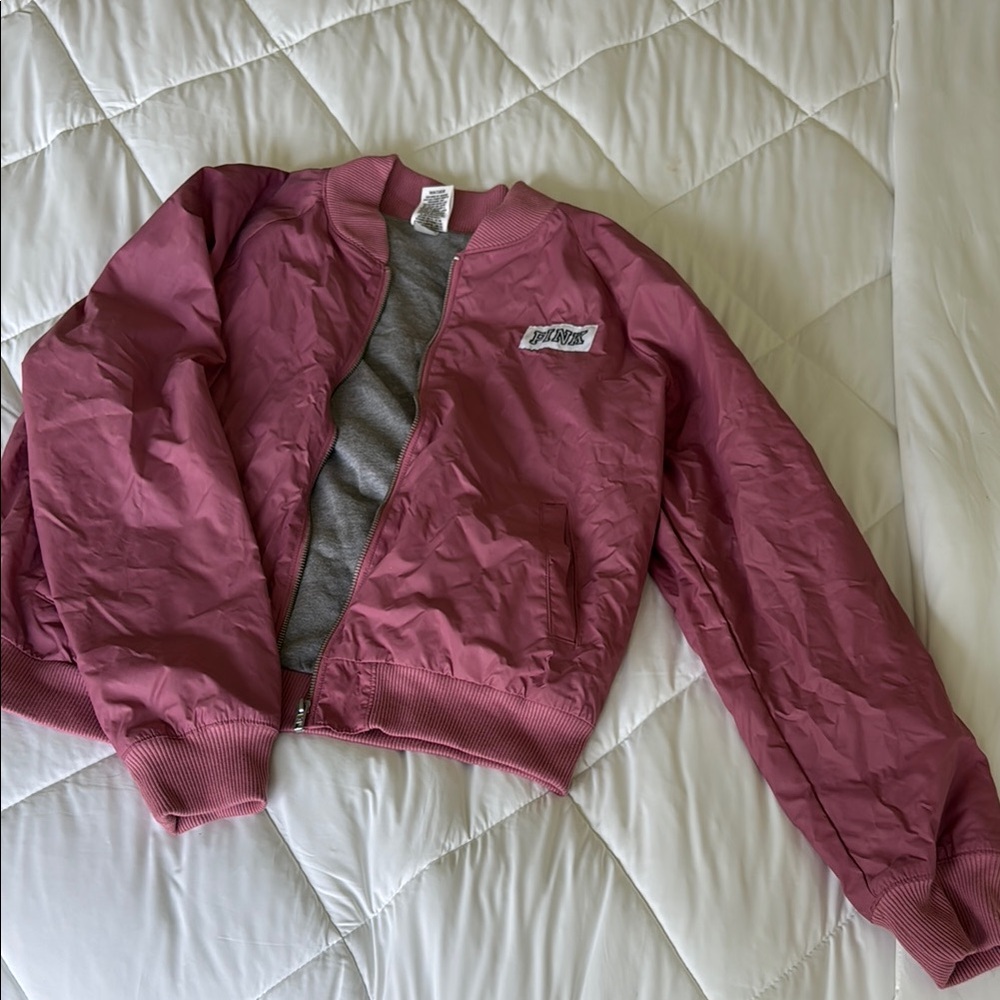 PINK Victoria's Secret Pink and Gray Laurel Bomber Jacket